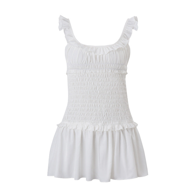 Women Clothing Spring Sexy Elegant Wooden Ear Pleated Strap Pleated Dress Short for Women by Ragazza