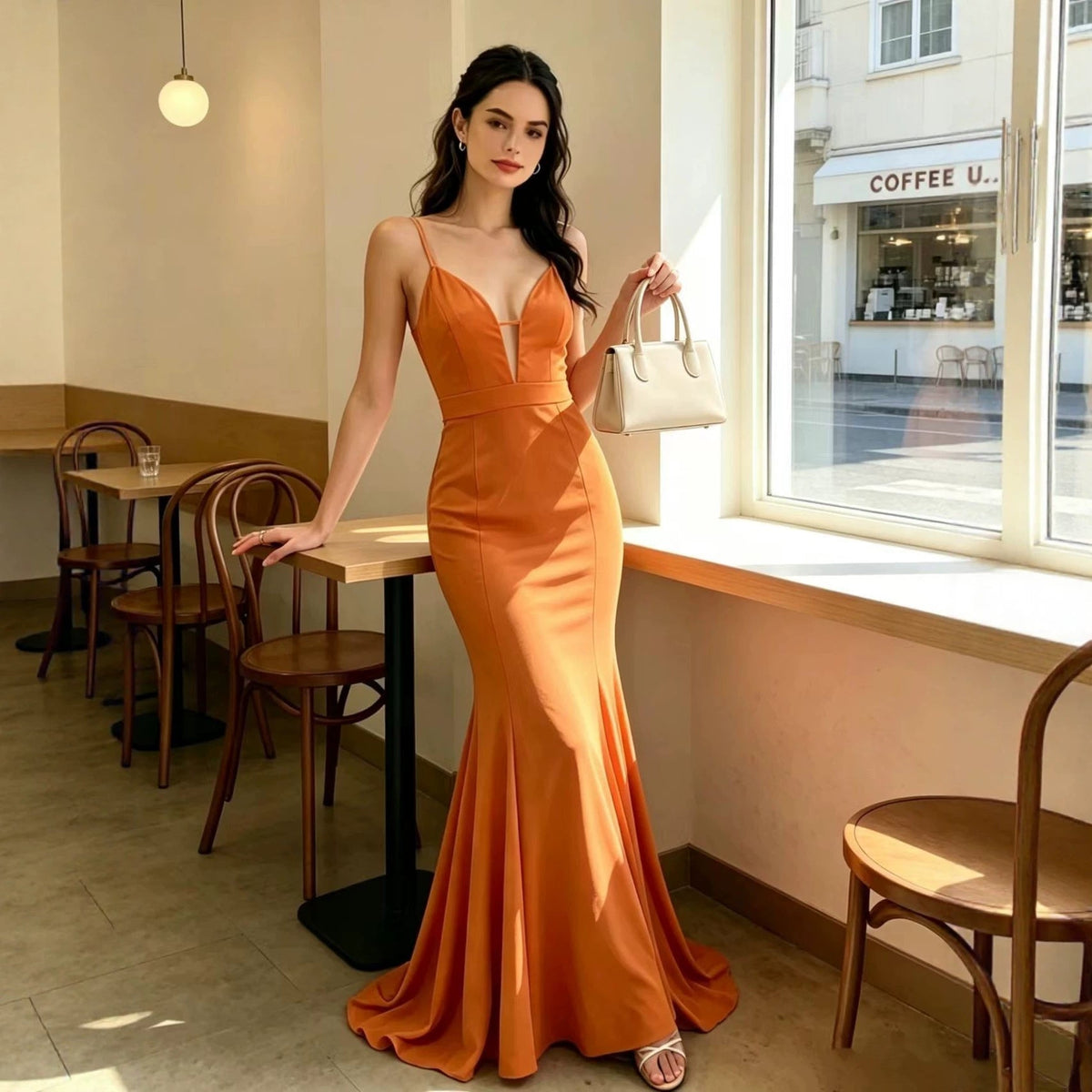 Women V neck Backless Sling Cocktail Hip Slim Fit Fishtail Dress DestGlow