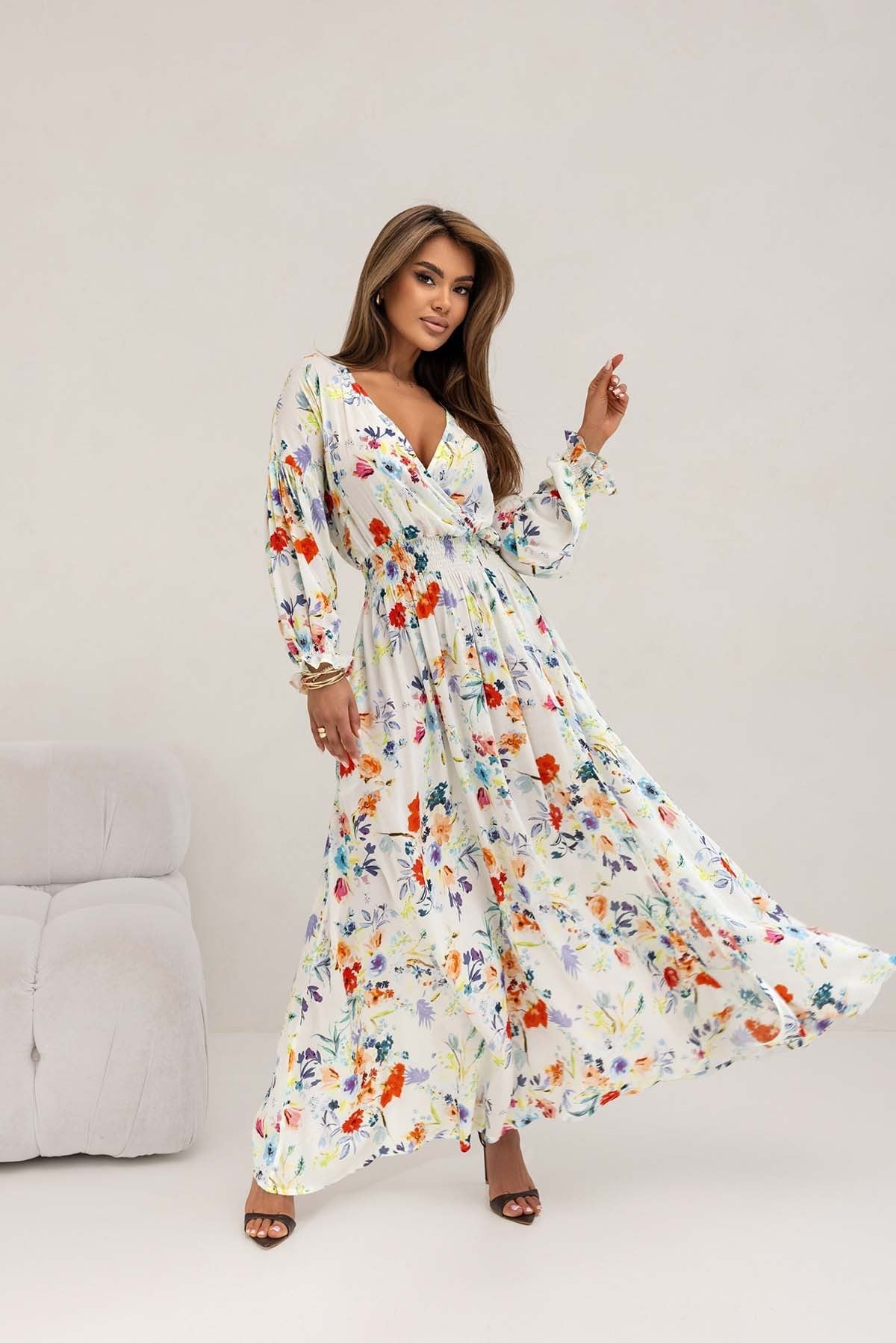 Women Clothing Women Clothing Printed V Neck Sexy Slit Long Sleeve Dress by Ragazza