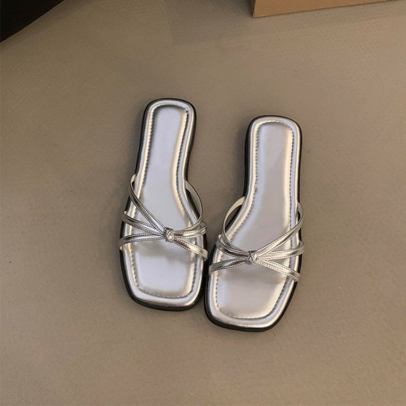 Narrow Combination Gold Flat Bottom Slippers Women Outdoor Open Toe Lightweight Beach Slippers DestGlow