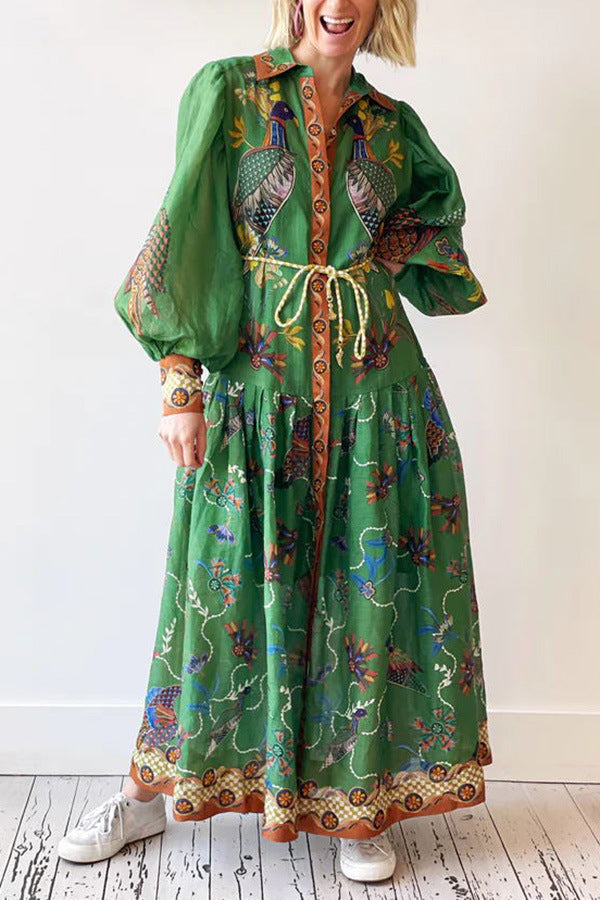Autumn Printed Cardigan Printed Wide Hem Long Sleeve Dress for Women Amplified craft by Ragazza
