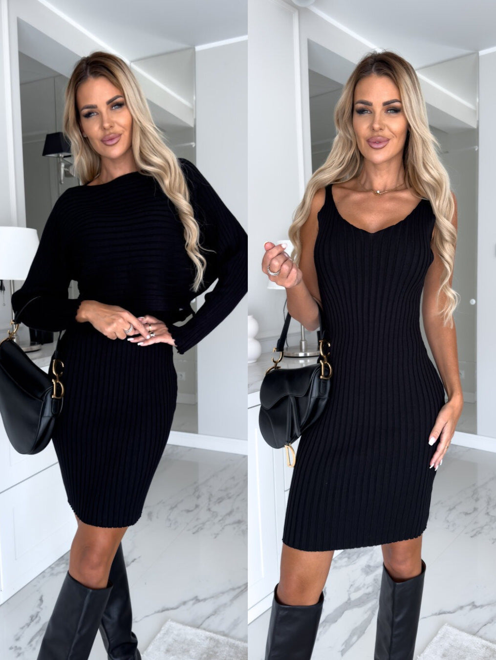 Women Autumn Sunken Stripe Long Sleeved Top Suspender Two Piece Sets by Ragazza