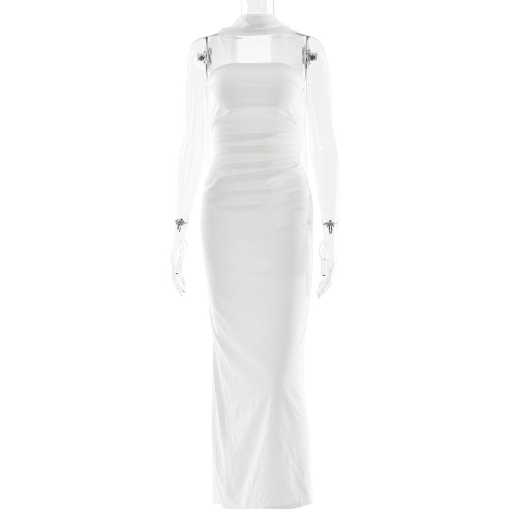 Spring Tube Top Cinched Waist Women Dress Elegant Ribbon Backless Sexy Sheath Dress by Ragazza