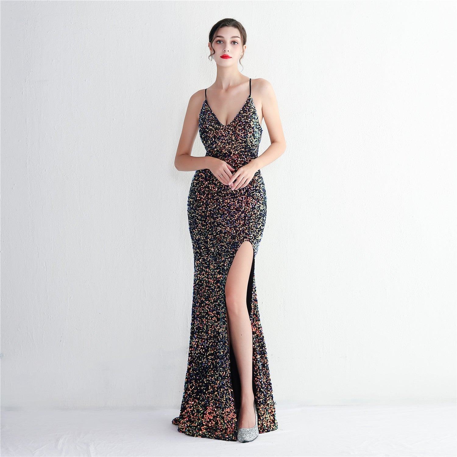 Velvet Bottom Sequin Suspender Party Sequined Dress Long Banquet Slim Fit Evening Dress Elegant by Ragazza