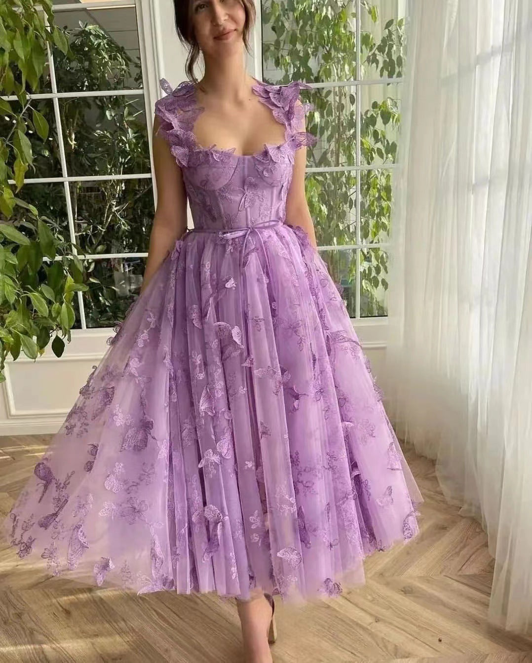Women Wedding Dress Tulle Spaghetti Straps Sleeveless High Slit Bridal Party Beach Dress by Ragazza