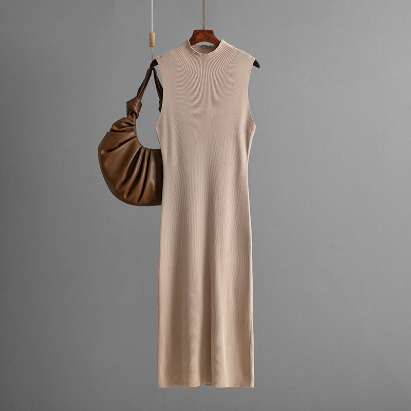 Solid Color Slim Fit Stretch Knitted Sleeveless Vest Summer All Matching Sheath Dress by Ragazza
