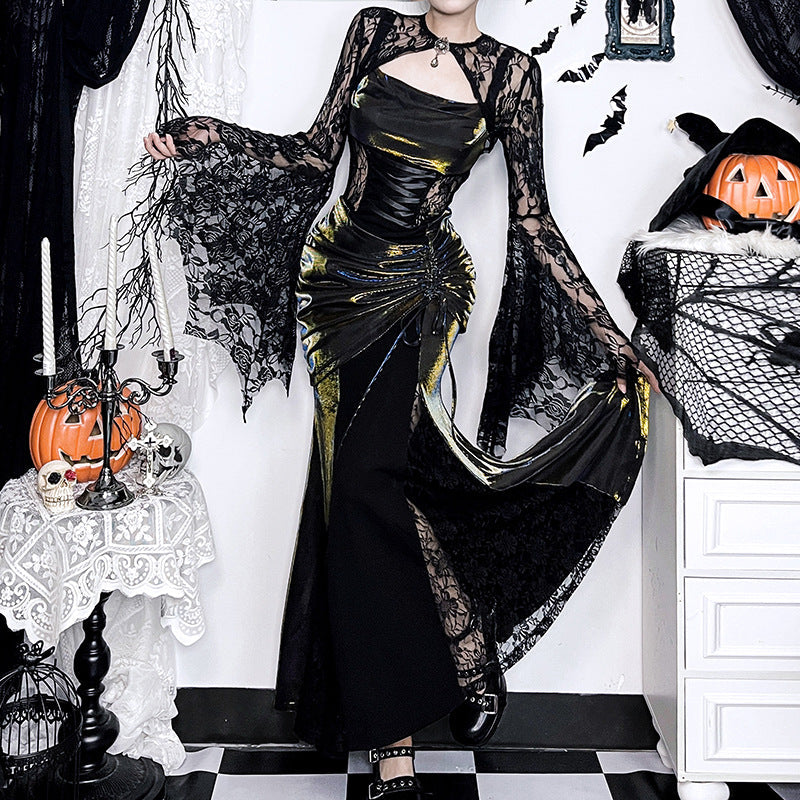 Autumn Elegant Lace Batwing Sleeve Irregular Asymmetric Overhaul Waistcoat Top Women by Ragazza