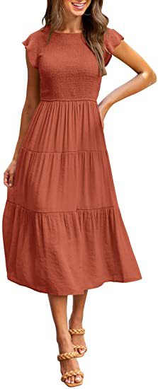 Women Clothing Popular Pinfei Flounced Sleeve Pleating Layered Short Sleeve Large Swing Dress by Ragazza