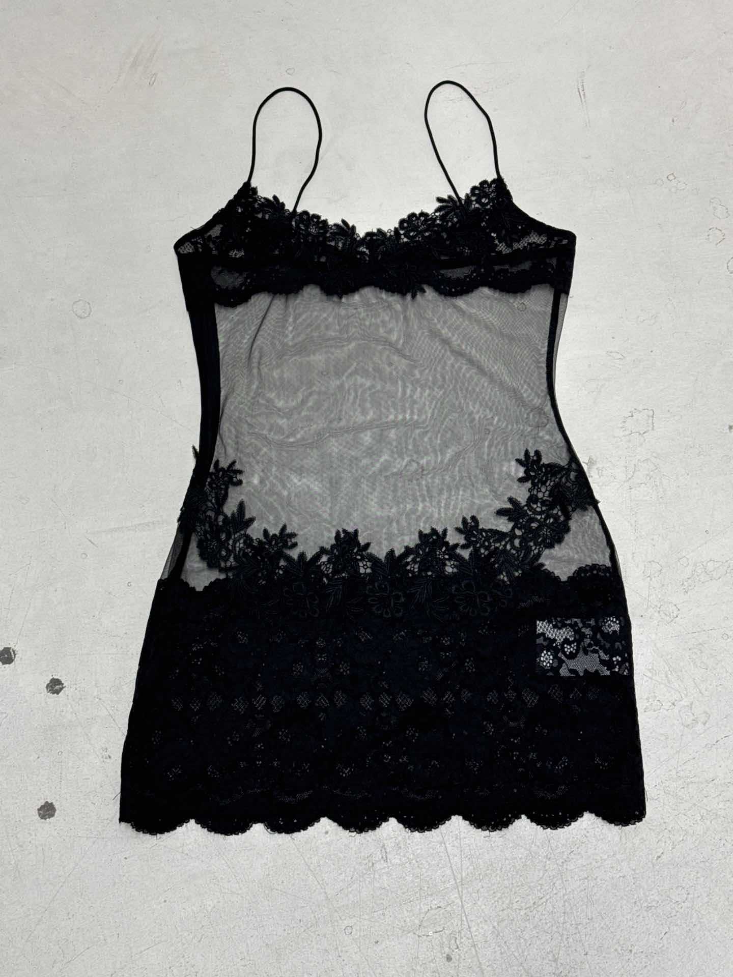 Summer Women Mesh Lace Lace Spaghetti Strap Dress See through Sexy Nightdress Vacation Maxi Dress by Ragazza