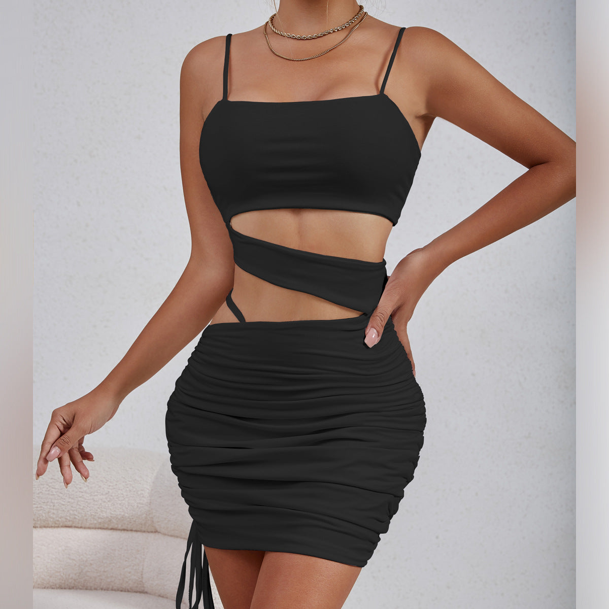 Summer Women Clothes Sexy Hollow Out Cutout out Camisole Pleated Dress by Ragazza