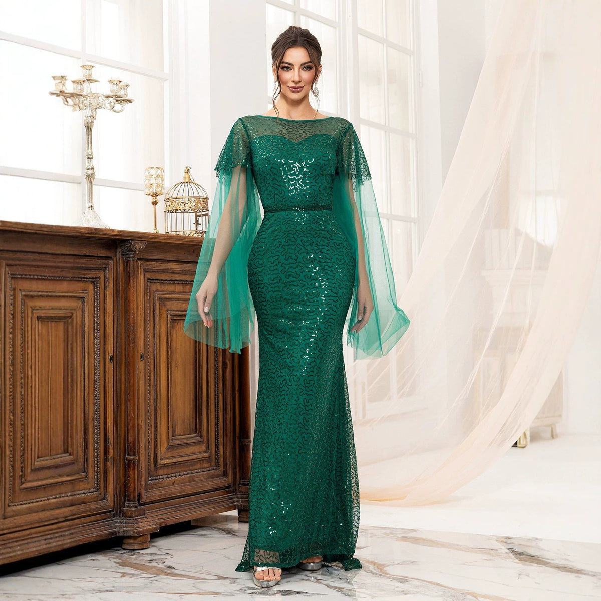 Cocktail Elegant Long Sleeveless Sequined Atmosphere Queen Fishtail Evening Dress DestGlow