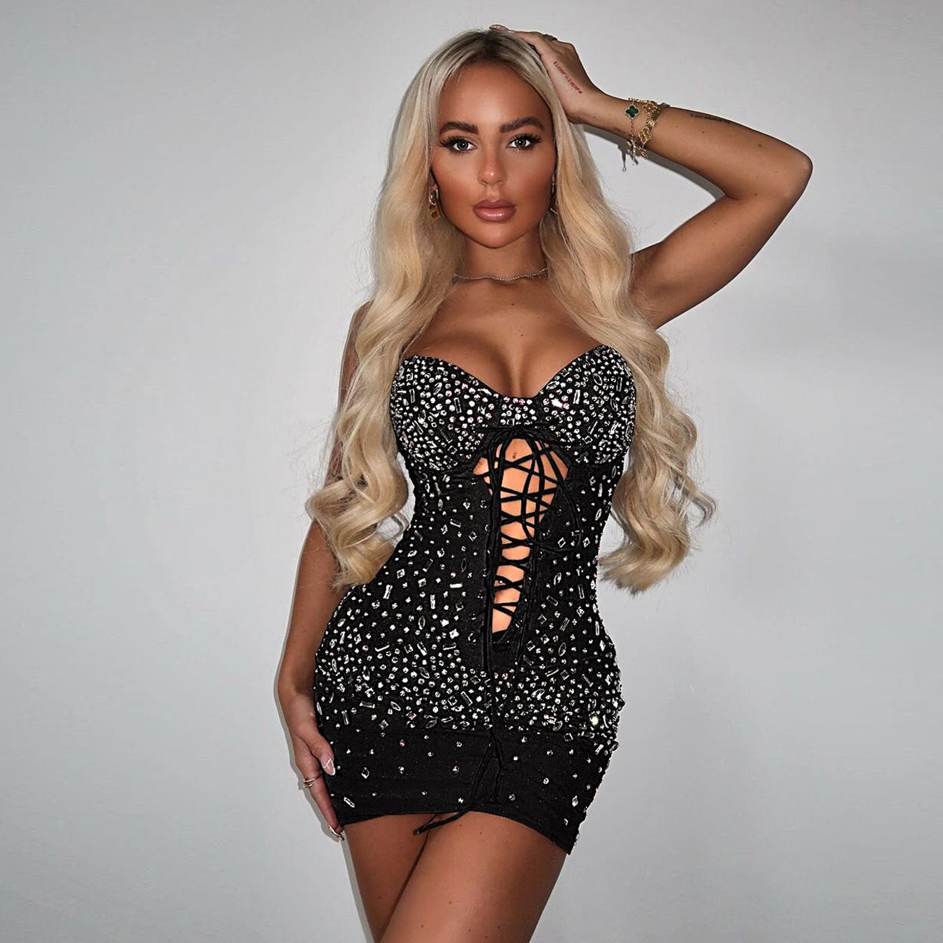 Sexy Slim Rhinestone Tied Dress by Ragazza