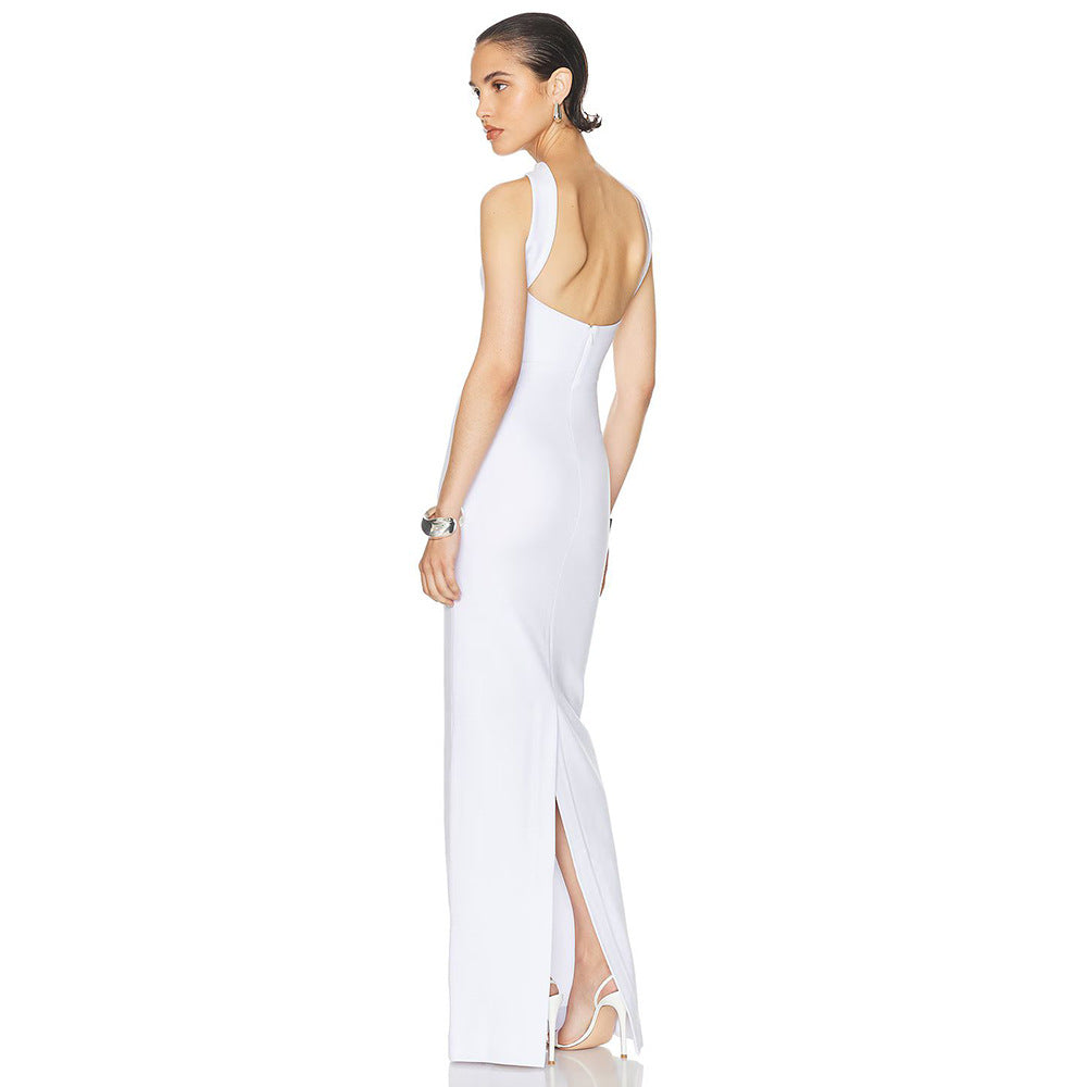 Summer Women Clothing Side Slit Bandage Elastic Long Tube Top Tight Halter Dress by Ragazza