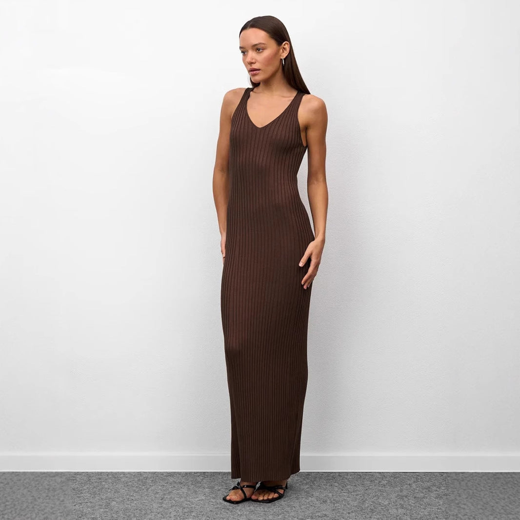 Spaghetti Straps Knitted Dress Summer Wide Shoulder Inner Dress Slim Slimming Dress DestGlow