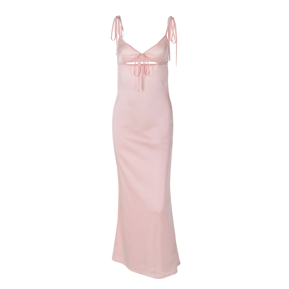 Summer Sexy V neck Lace Strap Satin Dress Sleeveless Self Tie Dress Women by Ragazza