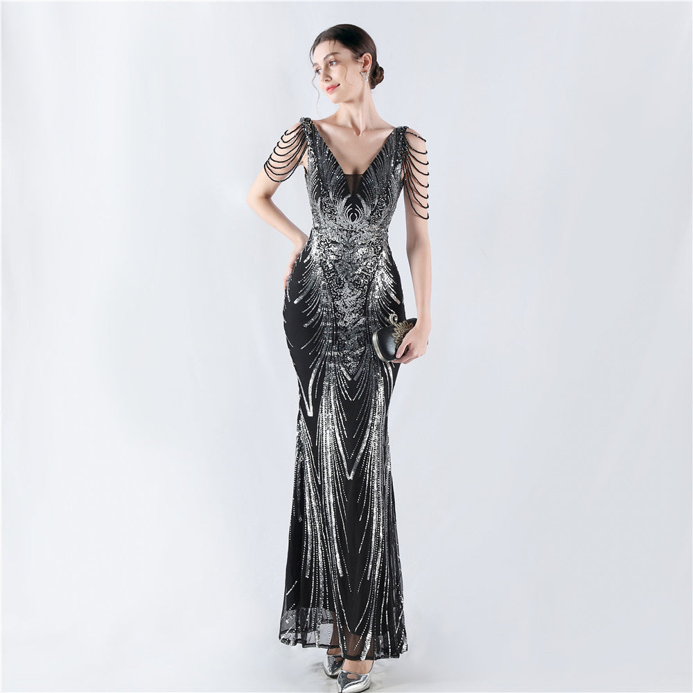 Dress Positioning Floral Sequin with Cloak Craft Beading High-End Evening Dress Annual Meeting Owner by Ragazza