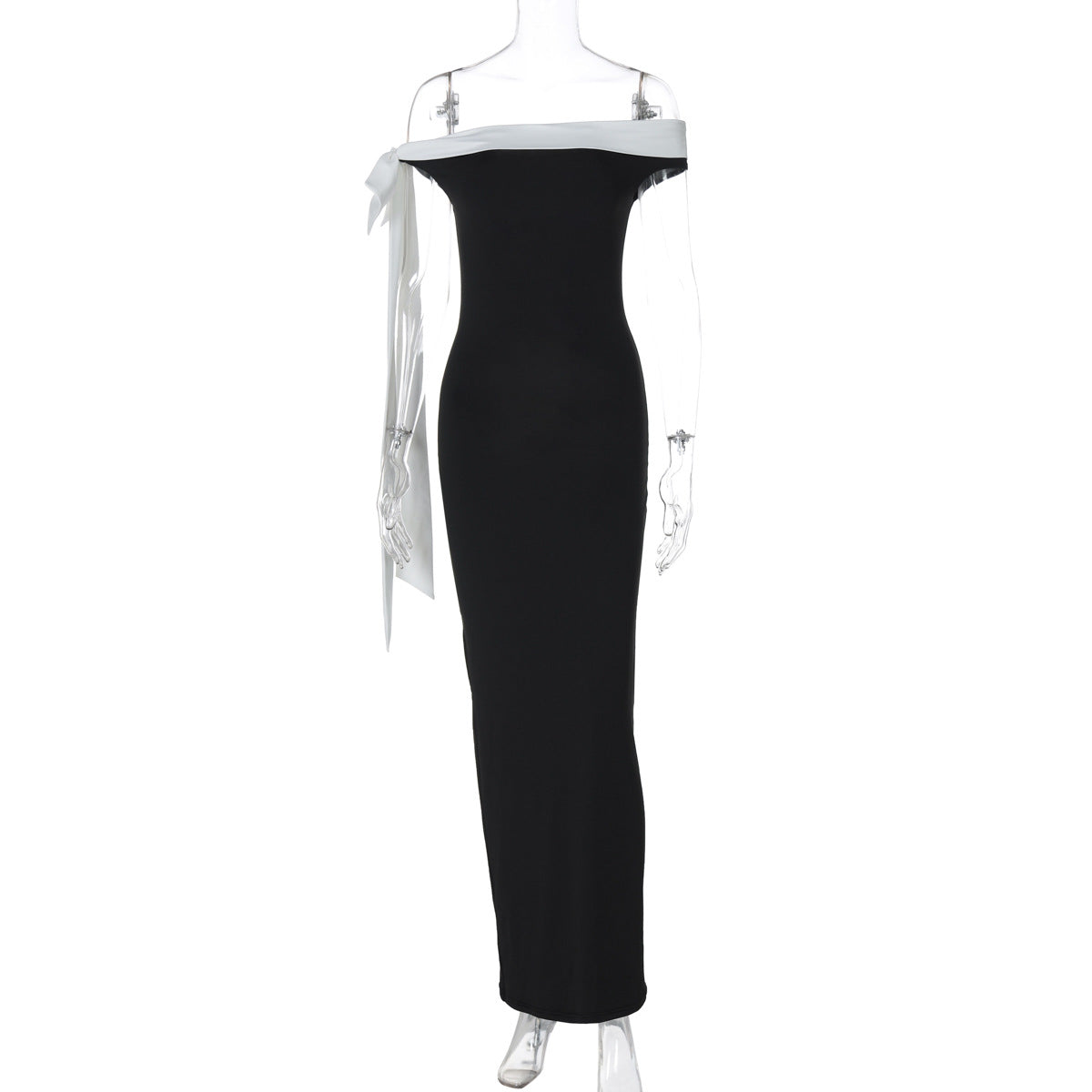 Women Clothing Autumn Winter Fashionable off Shoulder Ribbon Slim Solid Color Dress by Ragazza