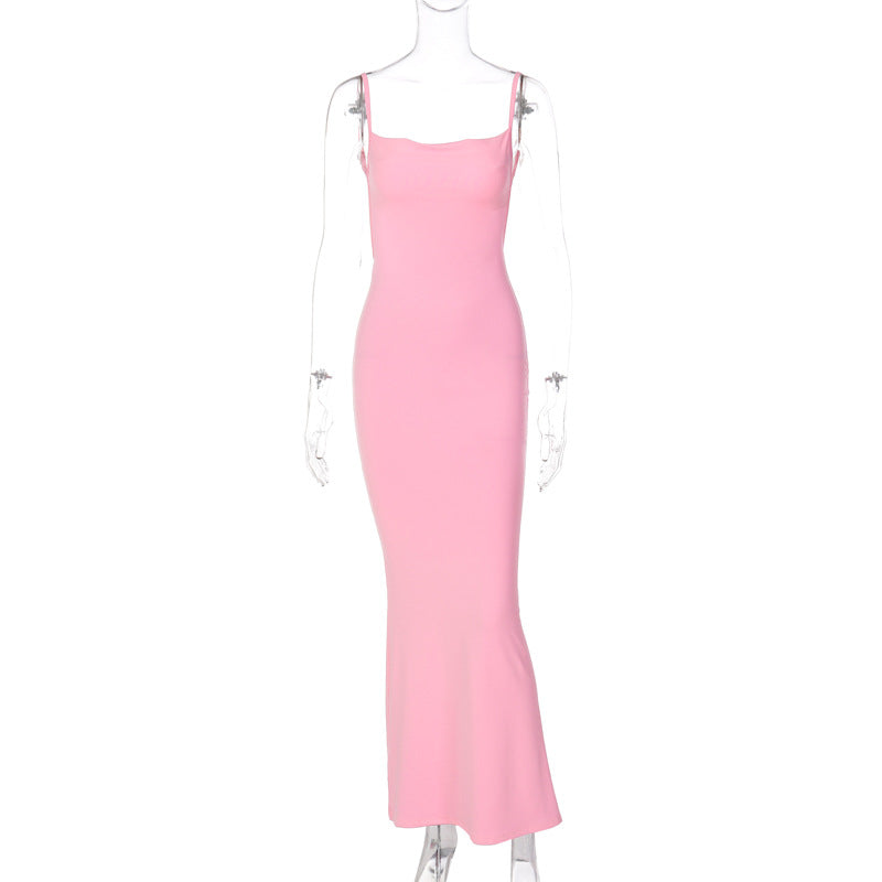 Spring Summer Women Clothing Sexy Slim Fit Backless Strap Solid Color Dress for Women by Ragazza