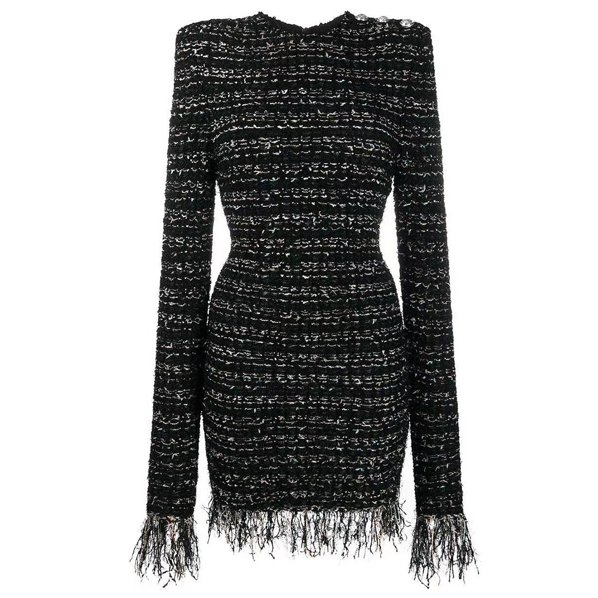 Bright Silk Woolen Fringe Long Sleeved Slim Fit Short Dress High Quality Women Clothing by Ragazza