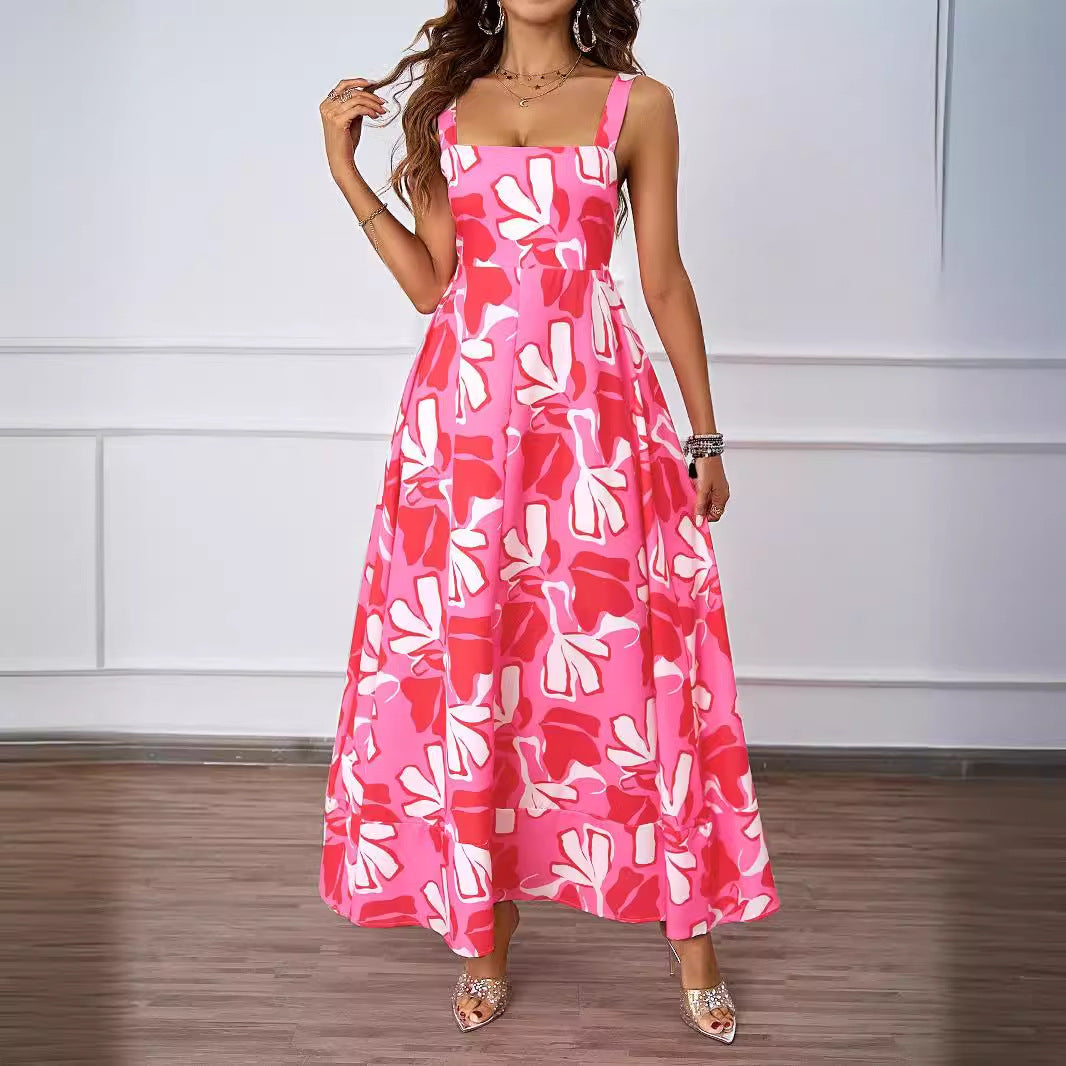Women Clothing Summer Casual Strap Elegant A line Dress Floral Printed Dress by Ragazza