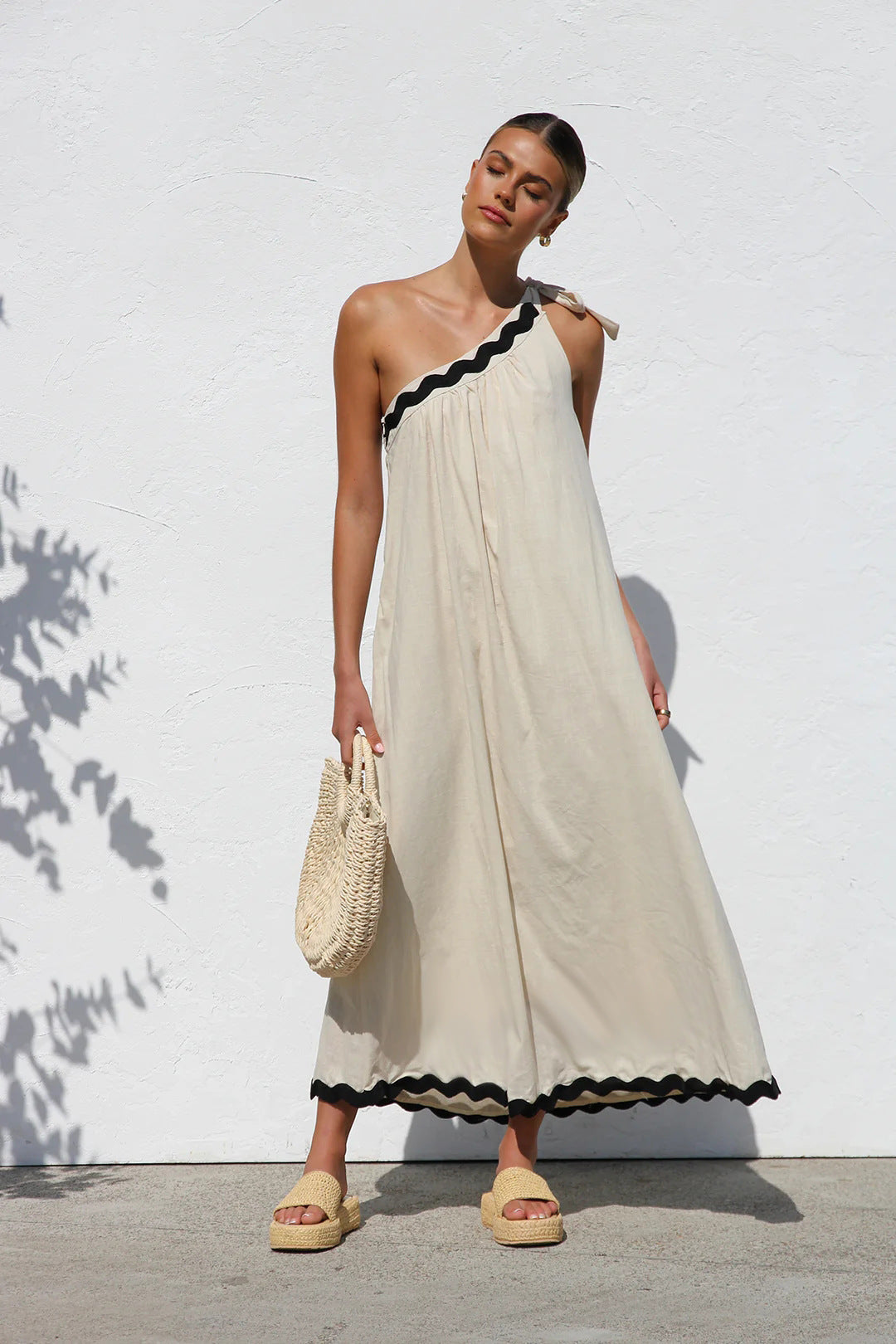 Spring Summer Oblique Shoulder Lace Vacation Long Women Dress by Ragazza