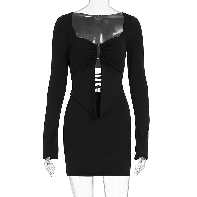 Women Hip Dress Autumn Pure Sexy Niche Slim Fit Long Sleeved Dress by Ragazza