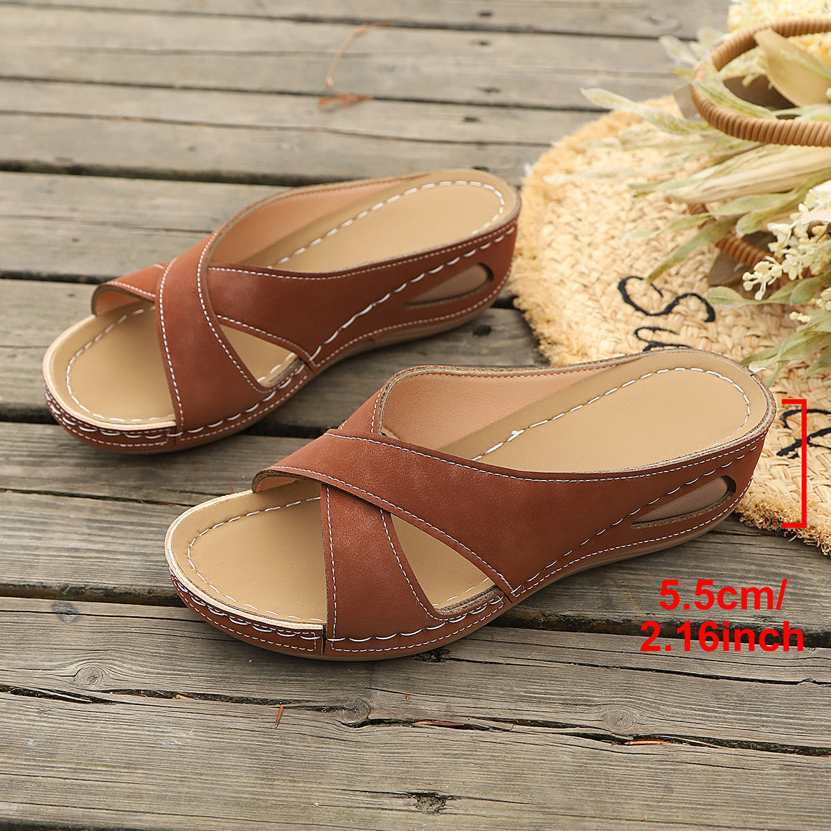 Cross Strap Open Toe Platform Slippers Women Wedge Simple Casual Beach Sandals DestGlow