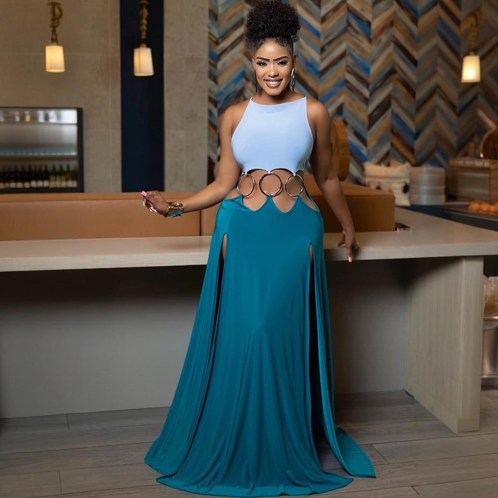Sexy Lace up Backless High Slit Dress Women Solid Color by Ragazza