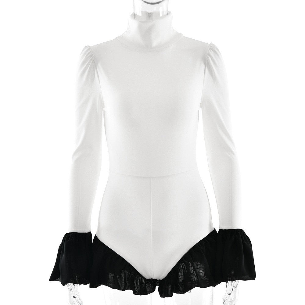 Women Clothing Autumn Winter Bell Sleeve Sexy Stitching Sexy Slim Jumpsuit by Ragazza