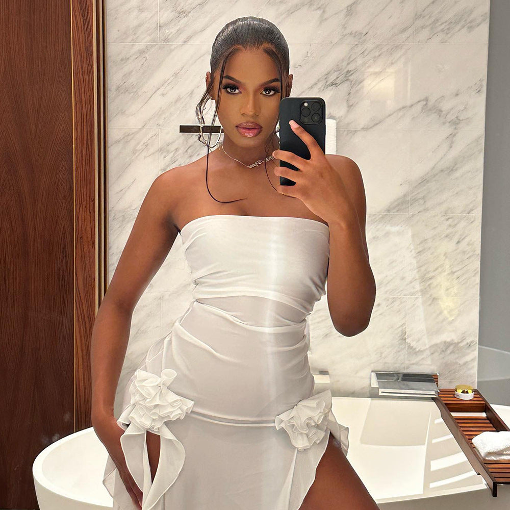 Women Clothing Sexy Dress Strapless Dress Backless Slit White Dress Sexy by Ragazza