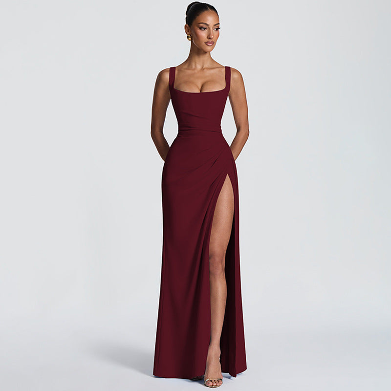 Women Evening Dress Maxi Dress Summer Sexy Strap Backless High Slit Dress DestGlow