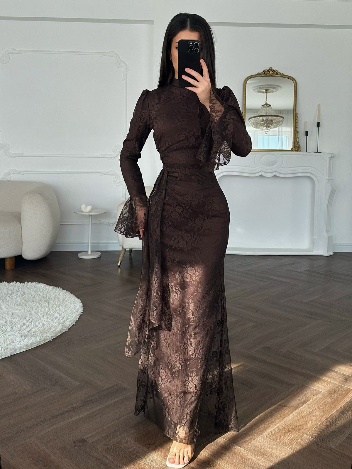 Autumn Winter Women Clothing Middle East Elegant Lace Sheath Evening Dress DestGlow