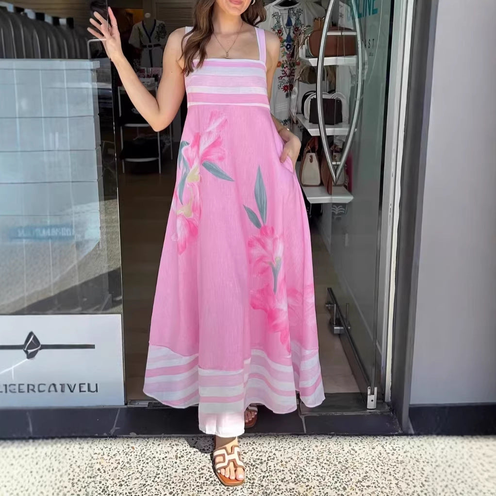 Summer Dress Printed off Neck Expansion Dress Vacation Maxi Dress by Ragazza