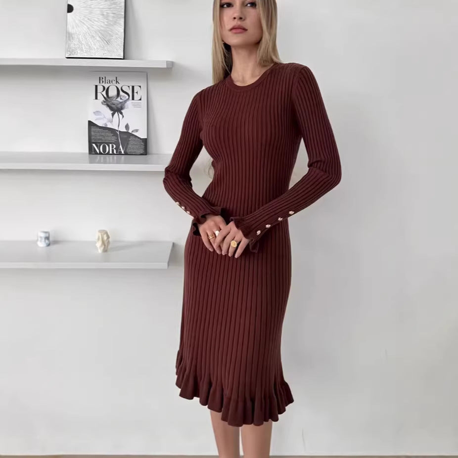 Mid Length below the Knee Sweater Dress Women Sexy Knitted Fishtail Dress Women by Ragazza