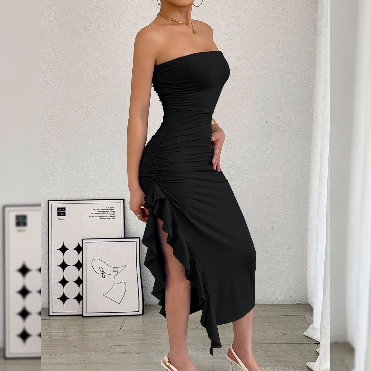 Autumn Winter Women Clothing Slim Fit Slit Wrapped Chest Bag Hip Sexy Dress by Ragazza