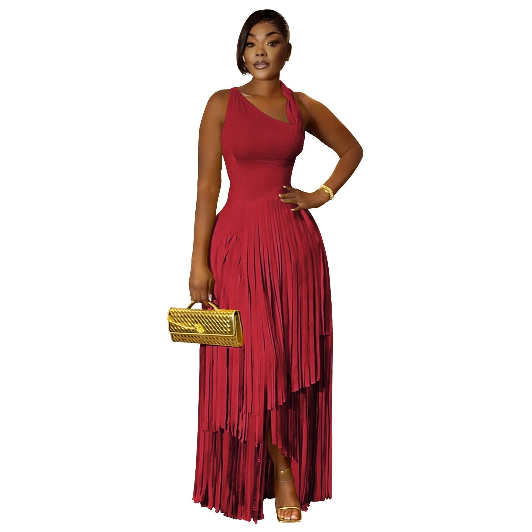 Women Clothing Solid Color Tassel Dress Elegant Slim Dress DestGlow