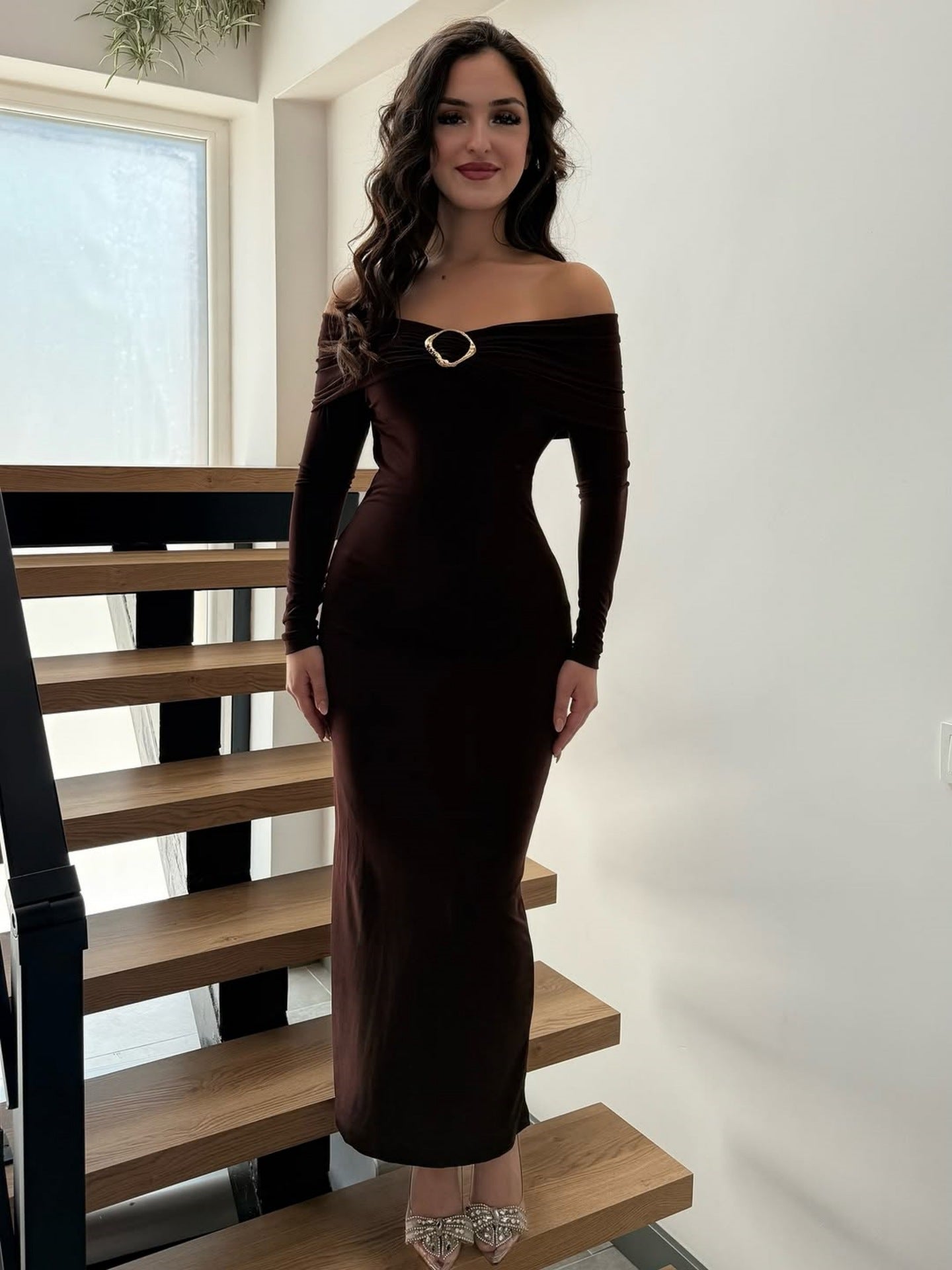 Women Clothing Fall Sexy Tube Top off Neck Solid Color Midi Dress by Ragazza
