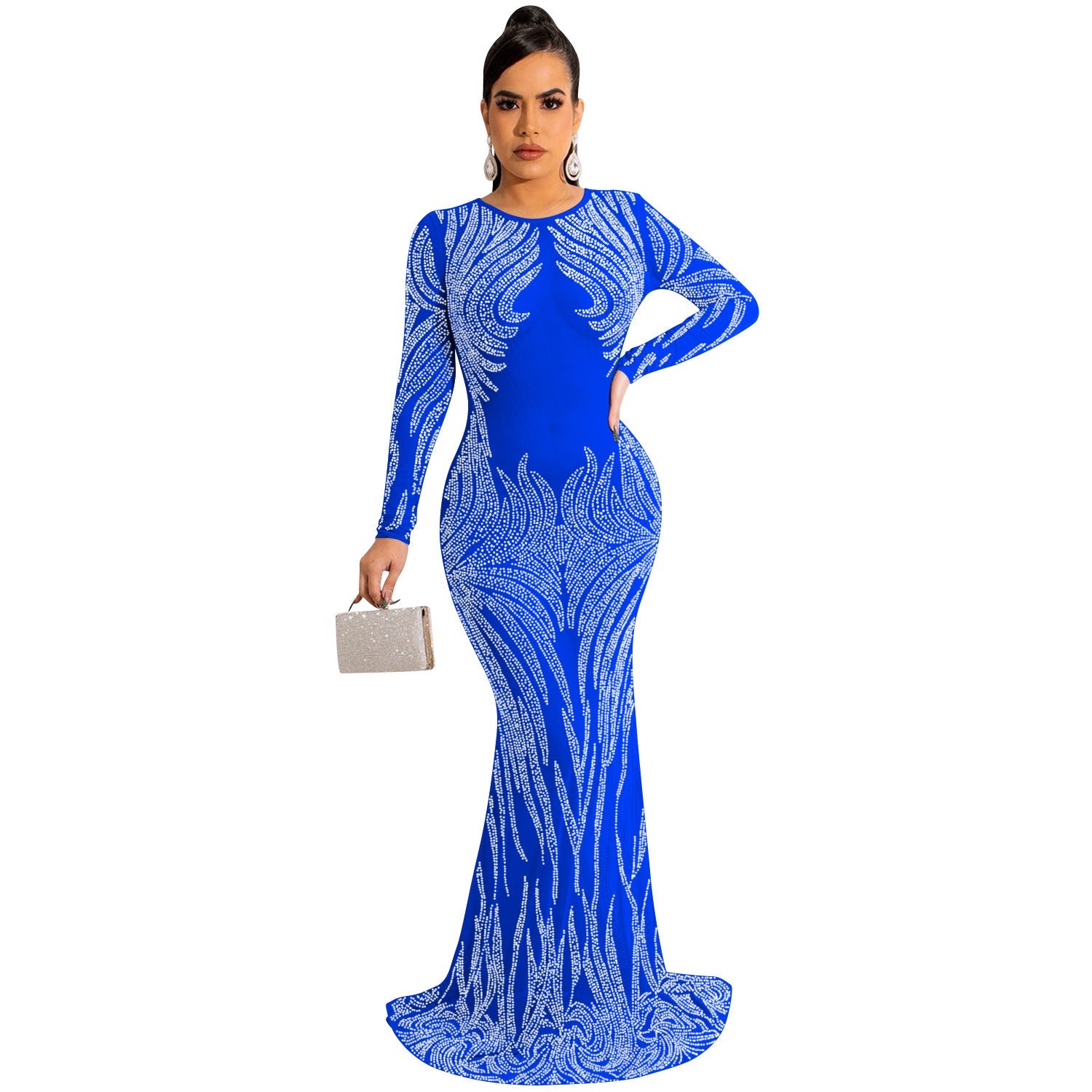 Night Club Sexy Rhinestone Mesh See through Long Sleeve Dress Dress Women by Ragazza