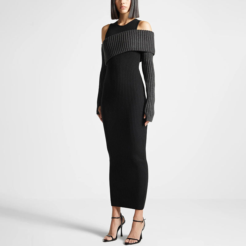 Autumn Elegant Slim Fit Slimming Patchwork Dress Socialite Knitted Dress for Women by Ragazza