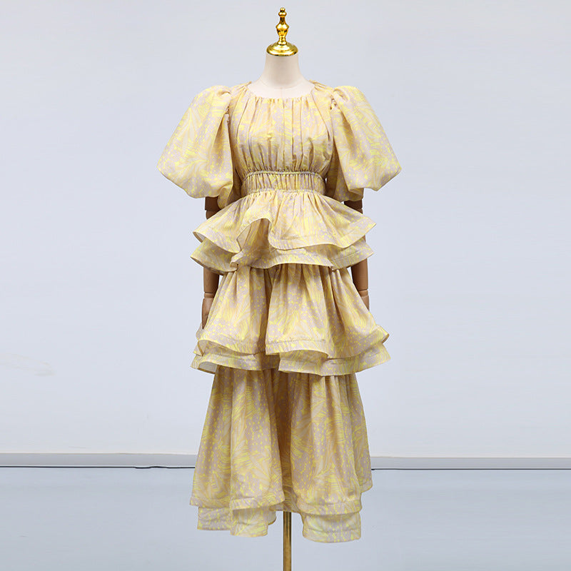 Elegant Retro Tiered Dress Multi Layer Ruffled Elegant High Sense Maxi Dress Women by Ragazza