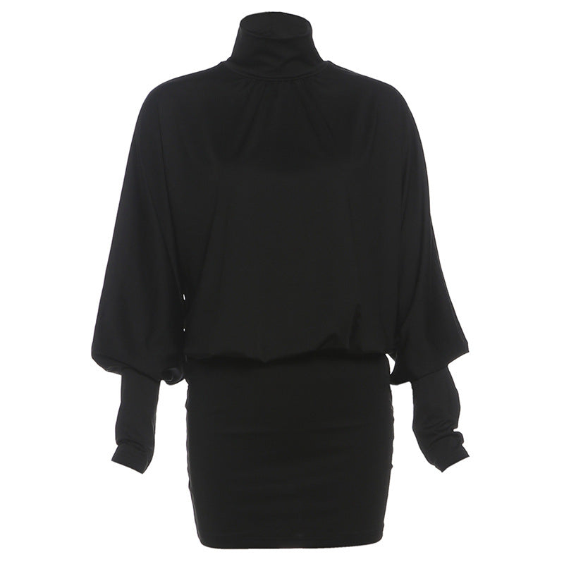 Autumn Winter Women Clothing Solid Color Sexy Turtleneck Long Sleeve Backless Baggy Package Hip Dress by Ragazza