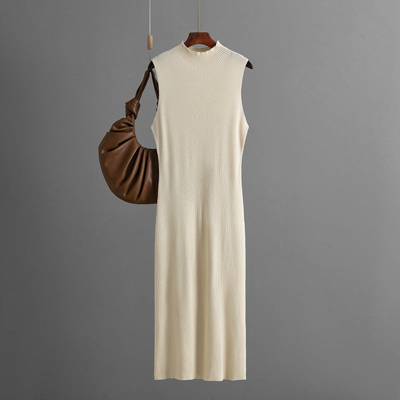 Solid Color Slim Fit Stretch Knitted Sleeveless Vest Summer All Matching Sheath Dress by Ragazza