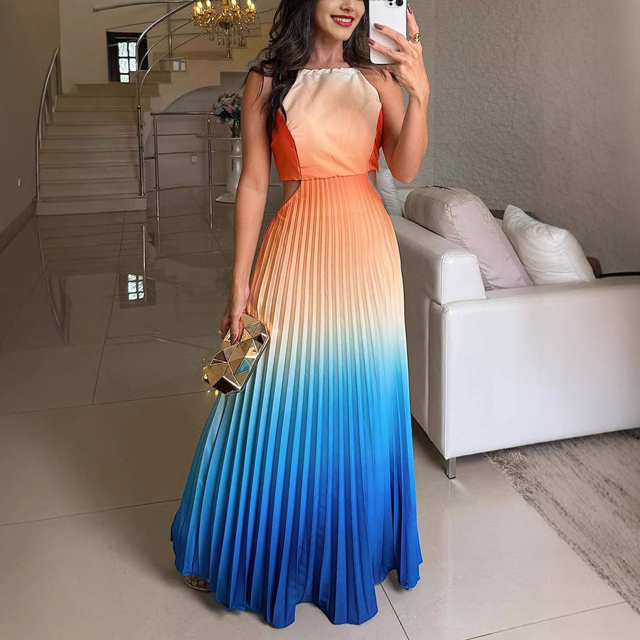 Sleeveless Pleated Backless Gradient Color Dress by Ragazza