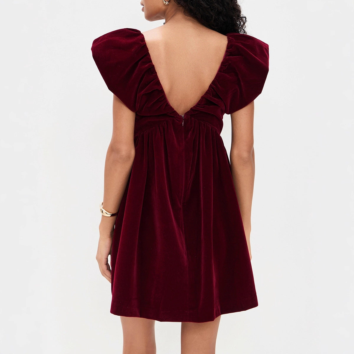 Autumn Winter V neck Bow Pleuche Party Women Dress by Ragazza