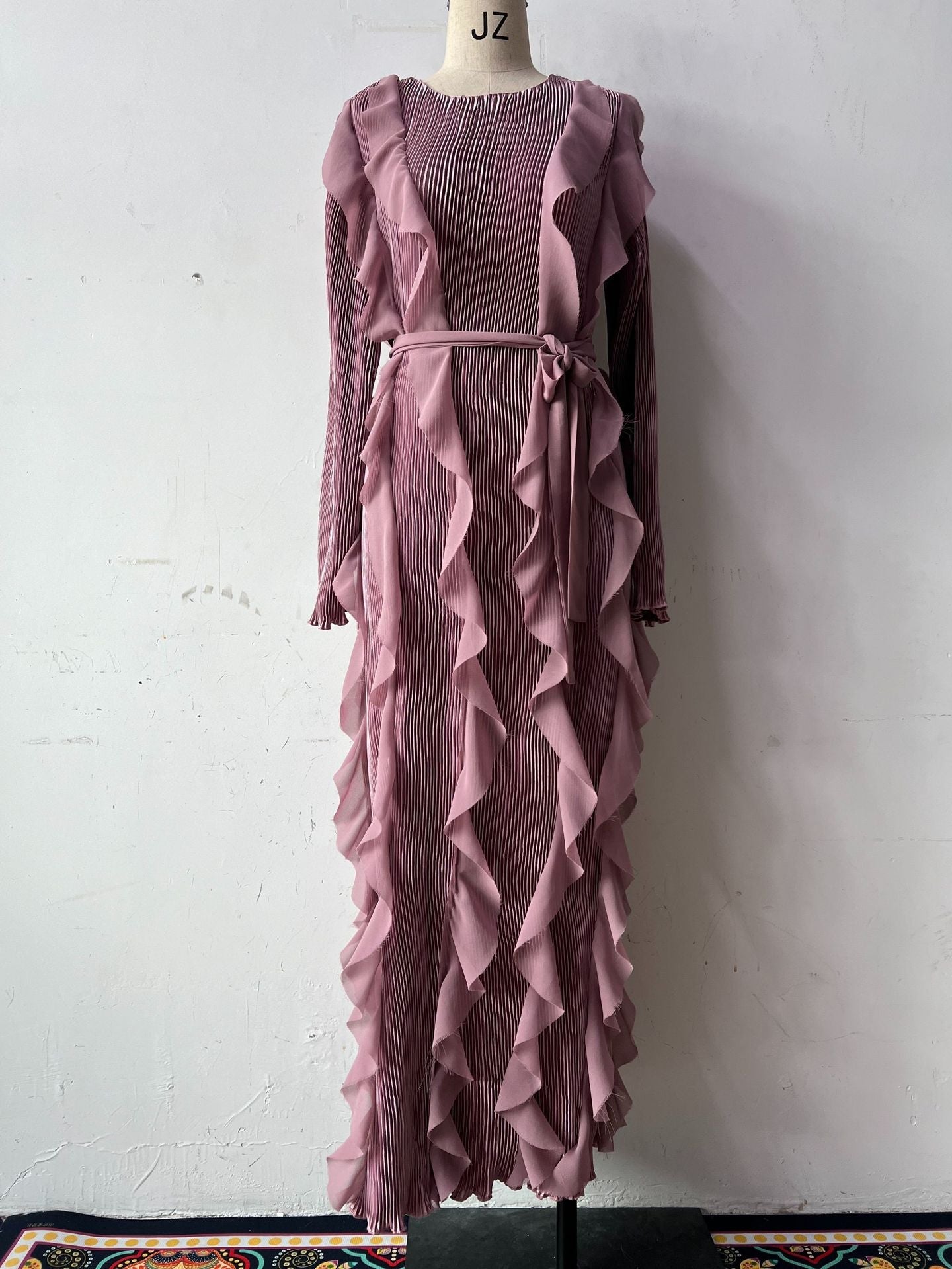 Ruffled Pleated Dress Elegant Women Ribbon Dress by Ragazza