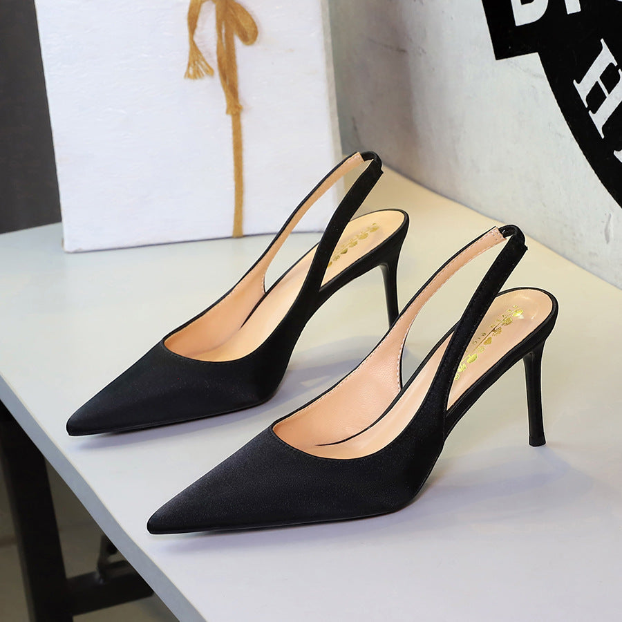 Cocktail Satin High Heels Women Pointed Toe Shallow Mouth Back Empty Back Strap Pumps Bridesmaid Closed Toe Sandals Women DestGlow