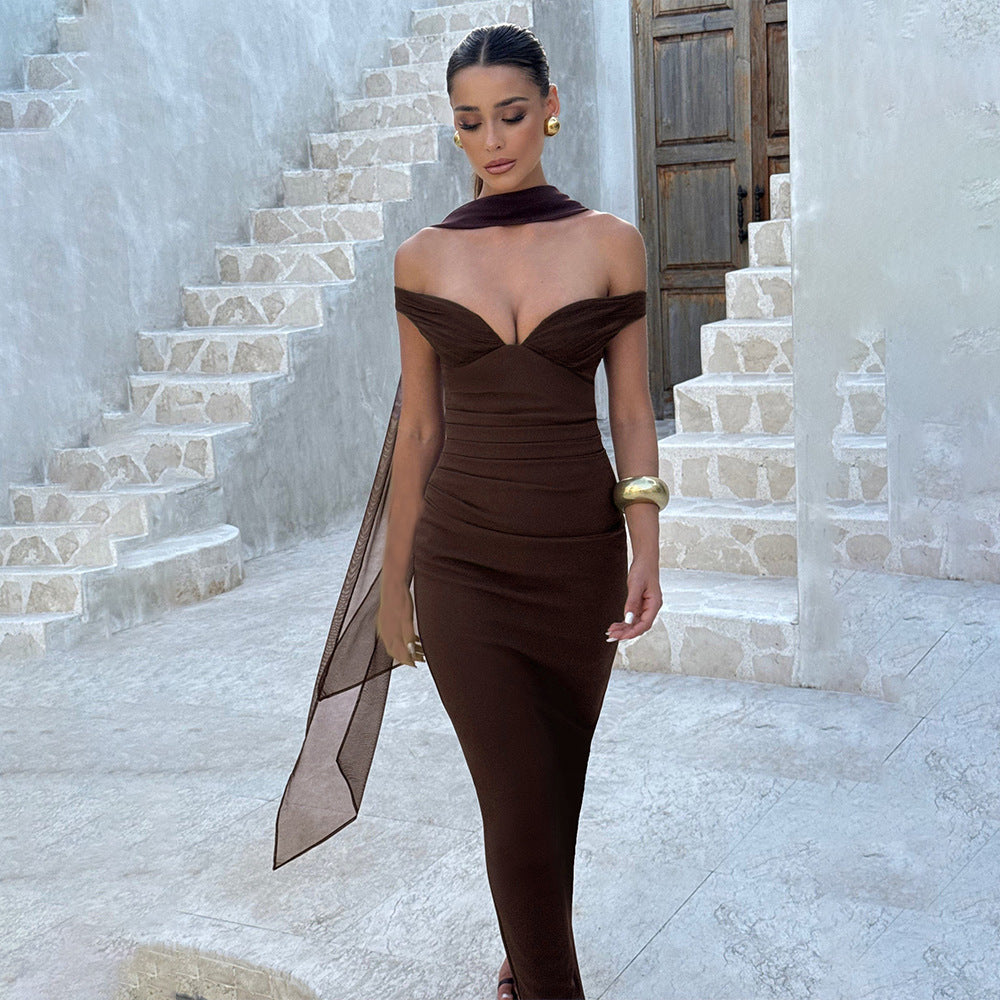 Elegant Tube Top Solid Color Dress Sexy Sleeveless Slim Fit Backless Dress by Ragazza