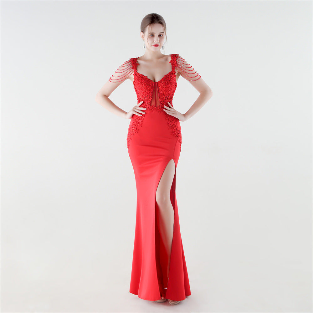 Heavy Industry Boning Corset Waist Binding Rhinestone Floral Evening Dress by Ragazza
