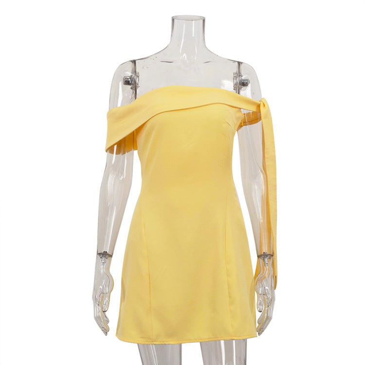 Off Neck Bandeau One Shoulder Sexy Short Dress Women Clothing A line Dress by Ragazza