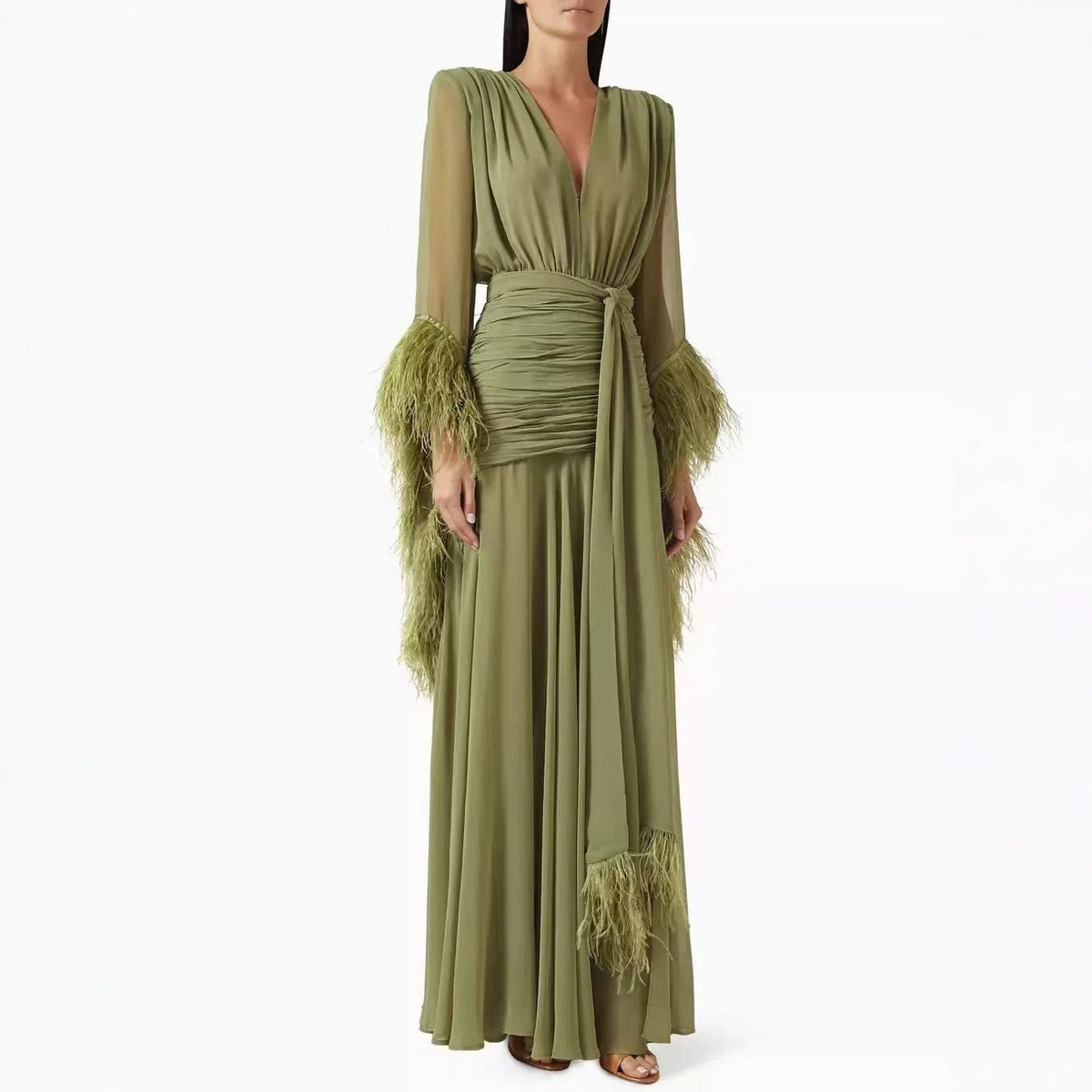 Spring Solid Color Evening Dress Long Sleeve Slim Dress DestGlow